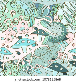 Tracery seamless pattern. Mehndi design. Ethnic colorful doodle texture. Curved doodling background. Vector