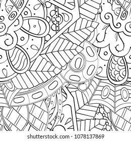 Tracery seamless pattern. Mehndi design. Ethnic monochrome binary doodle texture. Curved doodling black and white background. Vector