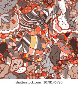 Tracery seamless pattern. Mehndi design. Ethnic colorful doodle texture. Curved doodling background. Vector
