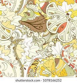Tracery seamless pattern. Mehndi design. Ethnic colorful doodle texture. Curved doodling background. Vector
