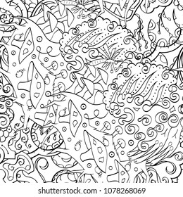 Tracery seamless pattern. Mehndi design. Ethnic monochrome binary doodle texture. Curved doodling black and white background. Vector