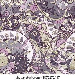 Tracery seamless pattern. Mehndi design. Ethnic colorful doodle texture. Curved doodling background. Vector
