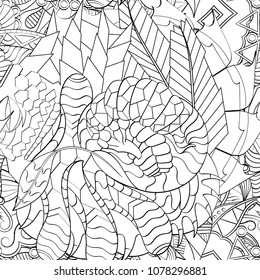 Tracery seamless pattern. Mehndi design. Ethnic monochrome binary doodle texture. Curved doodling black and white background. Vector
