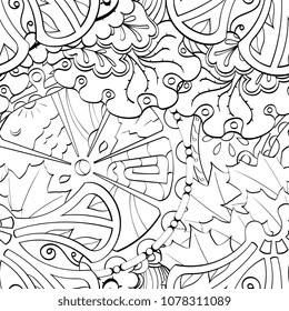 Tracery seamless pattern. Mehndi design. Ethnic monochrome binary doodle texture. Curved doodling black and white background. Vector