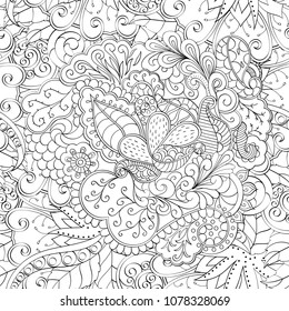 Tracery seamless pattern. Mehndi design. Ethnic monochrome binary doodle texture. Curved doodling black and white background. Vector
