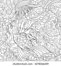 Tracery seamless pattern. Mehndi design. Ethnic monochrome binary doodle texture. Curved doodling black and white background. Vector
