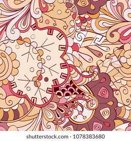 Tracery seamless pattern. Mehndi design. Ethnic colorful doodle texture. Curved doodling background. Vector