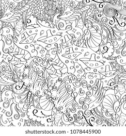 Tracery seamless pattern. Mehndi design. Ethnic monochrome binary doodle texture. Curved doodling black and white background. Vector