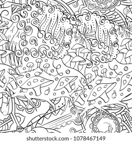 Tracery seamless pattern. Mehndi design. Ethnic monochrome binary doodle texture. Curved doodling black and white background. Vector