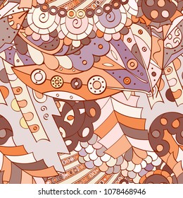 Tracery seamless pattern. Mehndi design. Ethnic colorful doodle texture. Curved doodling background. Vector