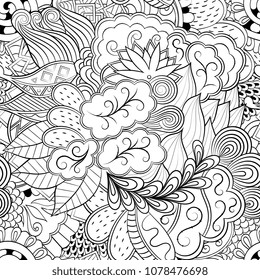 Tracery seamless pattern. Mehndi design. Ethnic monochrome binary doodle texture. Curved doodling black and white background. Vector