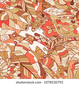 Tracery seamless pattern. Mehndi design. Ethnic colorful doodle texture. Curved doodling background. Vector