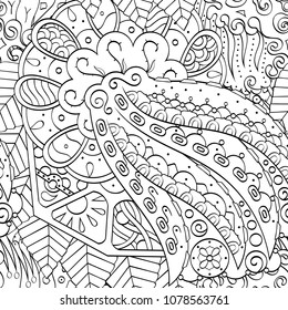 Tracery seamless pattern. Mehndi design. Ethnic monochrome binary doodle texture. Curved doodling black and white background. Vector