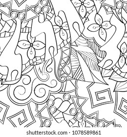 Tracery seamless pattern. Mehndi design. Ethnic monochrome binary doodle texture. Curved doodling black and white background. Vector