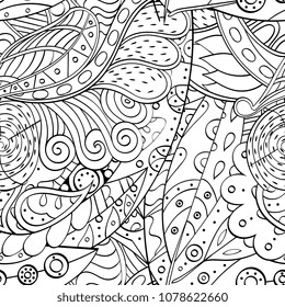 Tracery seamless pattern. Mehndi design. Ethnic monochrome binary doodle texture. Curved doodling black and white background. Vector