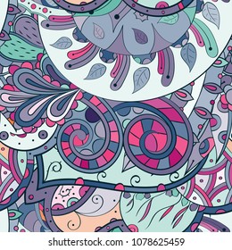 Tracery seamless pattern. Mehndi design. Ethnic colorful doodle texture. Curved doodling background. Vector