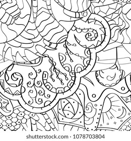Tracery seamless pattern. Mehndi design. Ethnic monochrome binary doodle texture. Curved doodling black and white background. Vector