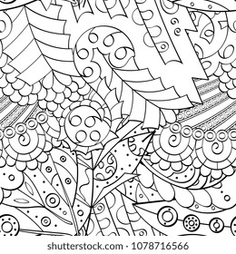 Tracery seamless pattern. Mehndi design. Ethnic monochrome binary doodle texture. Curved doodling black and white background. Vector
