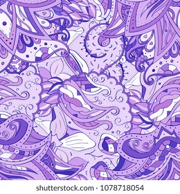 Tracery seamless pattern. Mehndi design. Ethnic colorful doodle texture. Curved doodling background. Vector