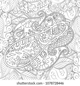 Tracery seamless pattern. Mehndi design. Ethnic monochrome binary doodle texture. Curved doodling black and white background. Vector