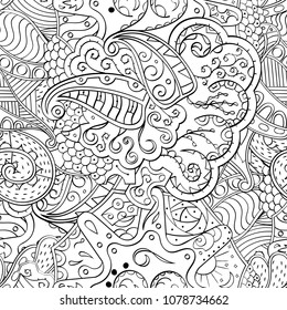 Tracery seamless pattern. Mehndi design. Ethnic monochrome binary doodle texture. Curved doodling black and white background. Vector