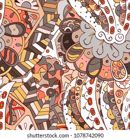 Tracery seamless pattern. Mehndi design. Ethnic colorful doodle texture. Curved doodling background. Vector