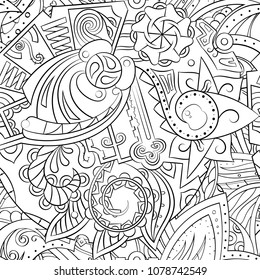 Tracery seamless pattern. Mehndi design. Ethnic monochrome binary doodle texture. Curved doodling black and white background. Vector