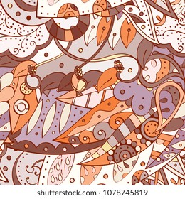 Tracery seamless pattern. Mehndi design. Ethnic colorful doodle texture. Curved doodling background. Vector