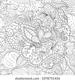 Tracery seamless pattern. Mehndi design. Ethnic monochrome binary doodle texture. Curved doodling black and white background. Vector