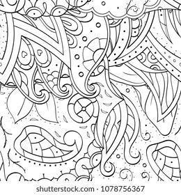 Tracery seamless pattern. Mehndi design. Ethnic monochrome binary doodle texture. Curved doodling black and white background. Vector
