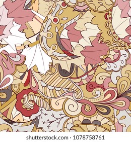 Tracery seamless pattern. Mehndi design. Ethnic colorful doodle texture. Curved doodling background. Vector