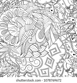 Tracery seamless pattern. Mehndi design. Ethnic monochrome binary doodle texture. Curved doodling black and white background. Vector