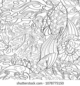 Tracery seamless pattern. Mehndi design. Ethnic monochrome binary doodle texture. Curved doodling black and white background. Vector