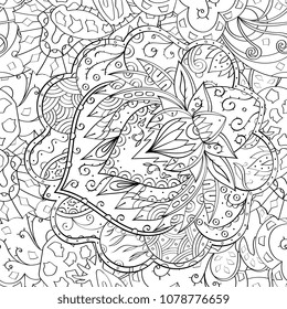 Tracery seamless pattern. Mehndi design. Ethnic monochrome binary doodle texture. Curved doodling black and white background. Vector