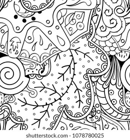 Tracery seamless pattern. Mehndi design. Ethnic monochrome binary doodle texture. Curved doodling black and white background. Vector