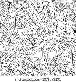 Tracery seamless pattern. Mehndi design. Ethnic monochrome binary doodle texture. Curved doodling black and white background. Vector