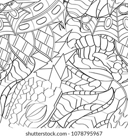Tracery seamless pattern. Mehndi design. Ethnic monochrome binary doodle texture. Curved doodling black and white background. Vector