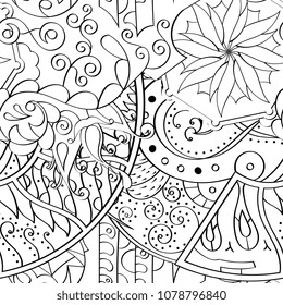 Tracery seamless pattern. Mehndi design. Ethnic monochrome binary doodle texture. Curved doodling black and white background. Vector