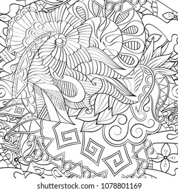 Tracery seamless pattern. Mehndi design. Ethnic monochrome binary doodle texture. Curved doodling black and white background. Vector