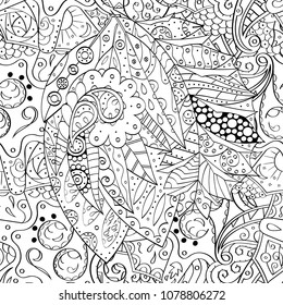 Tracery seamless pattern. Mehndi design. Ethnic monochrome binary doodle texture. Curved doodling black and white background. Vector