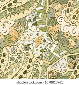 Tracery seamless pattern. Mehndi design. Ethnic colorful doodle texture. Curved doodling background. Vector
