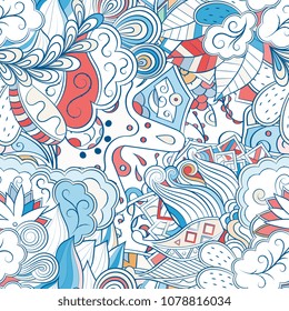 Tracery seamless pattern. Mehndi design. Ethnic colorful doodle texture. Curved doodling background. Vector