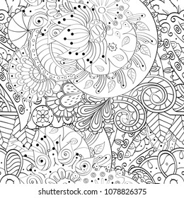 Tracery seamless pattern. Mehndi design. Ethnic monochrome binary doodle texture. Curved doodling black and white background. Vector