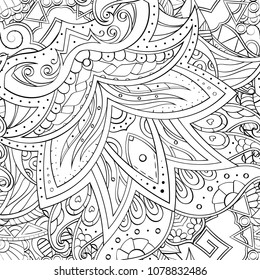 Tracery seamless pattern. Mehndi design. Ethnic monochrome binary doodle texture. Curved doodling black and white background. Vector
