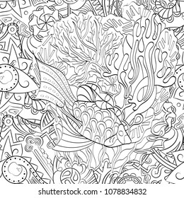 Tracery seamless pattern. Mehndi design. Ethnic monochrome binary doodle texture. Curved doodling black and white background. Vector