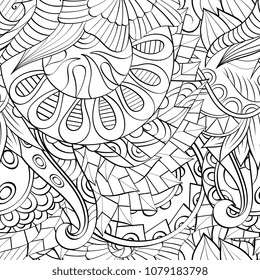 Tracery seamless pattern. Mehndi design. Ethnic monochrome binary doodle texture. Curved doodling black and white background. Vector
