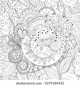 Tracery seamless pattern. Mehndi design. Ethnic monochrome binary doodle texture. Curved doodling black and white background. Vector