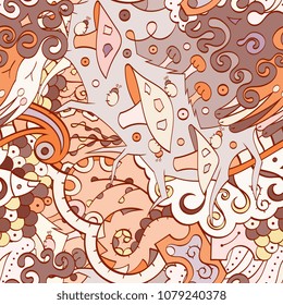 Tracery seamless pattern. Mehndi design. Ethnic colorful doodle texture. Curved doodling background. Vector