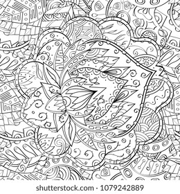 Tracery seamless pattern. Mehndi design. Ethnic monochrome binary doodle texture. Curved doodling black and white background. Vector