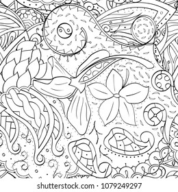 Tracery seamless pattern. Mehndi design. Ethnic monochrome binary doodle texture. Curved doodling black and white background. Vector